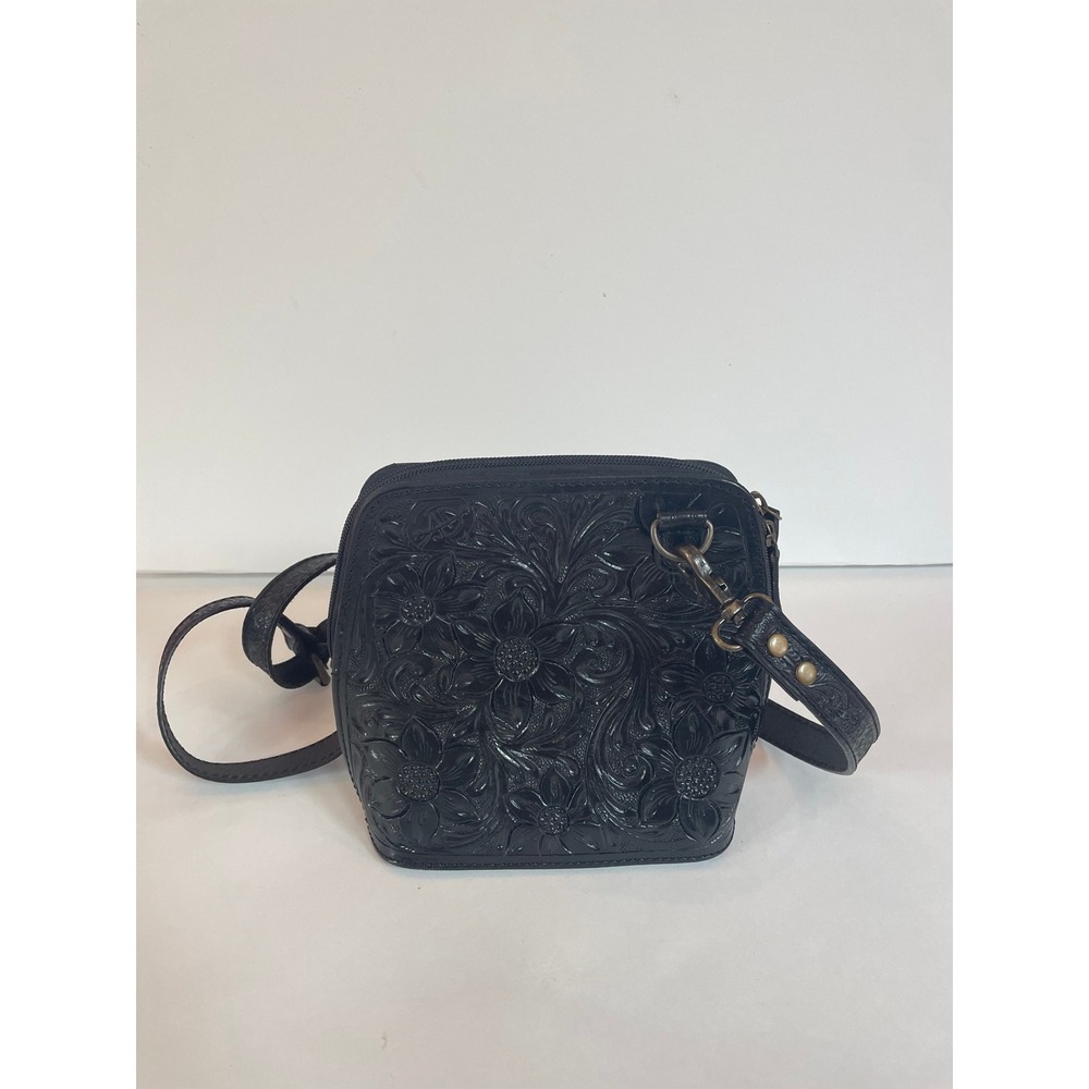 American Darling Black Tooled Leather Floral‎ Crossbody Bag Western Boho